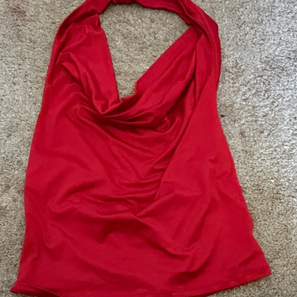Red Backless Halter Top